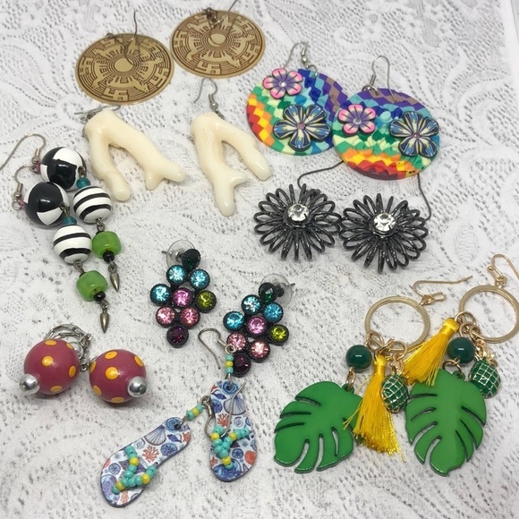 BUNDLE lot 9 fun statement earrings fun whimsy bejeweled pop of color dangle. - Picture 1 of 6